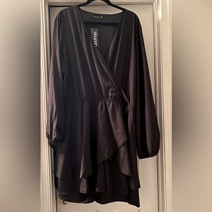 Plus wrap front frill long sleeve play suit black 24